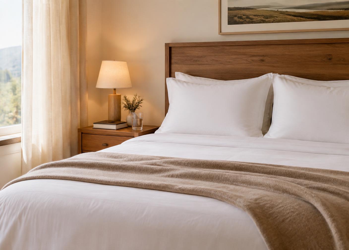 Guest bedroom made up with fresh white linens